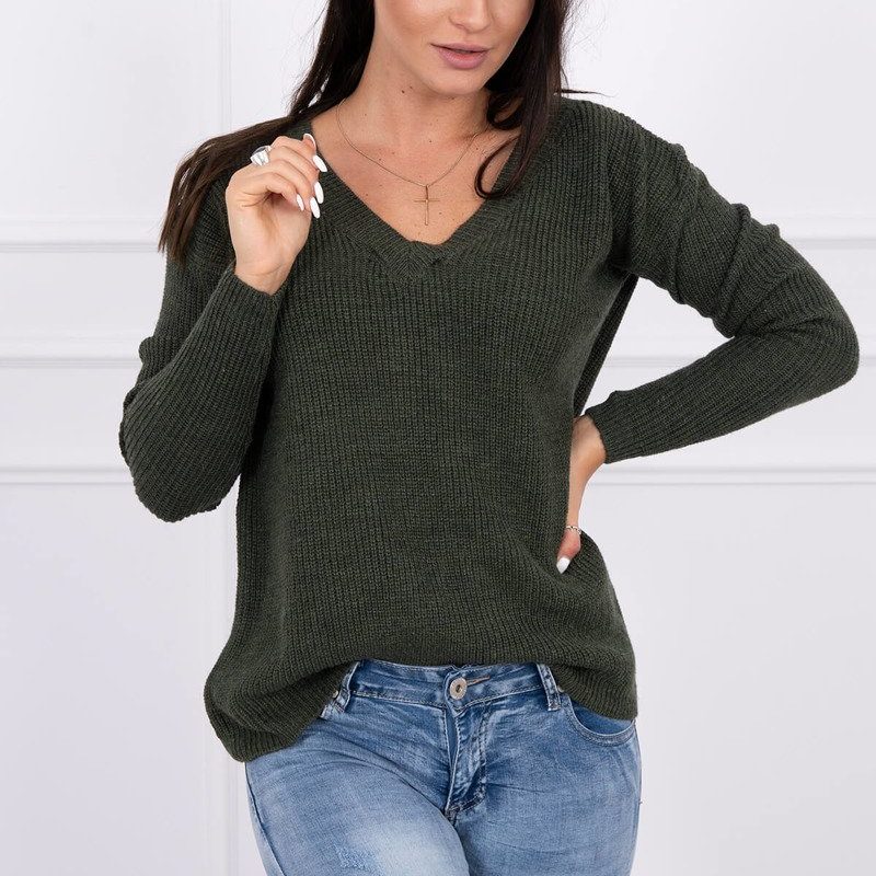 Sweter z dekoltem khaki