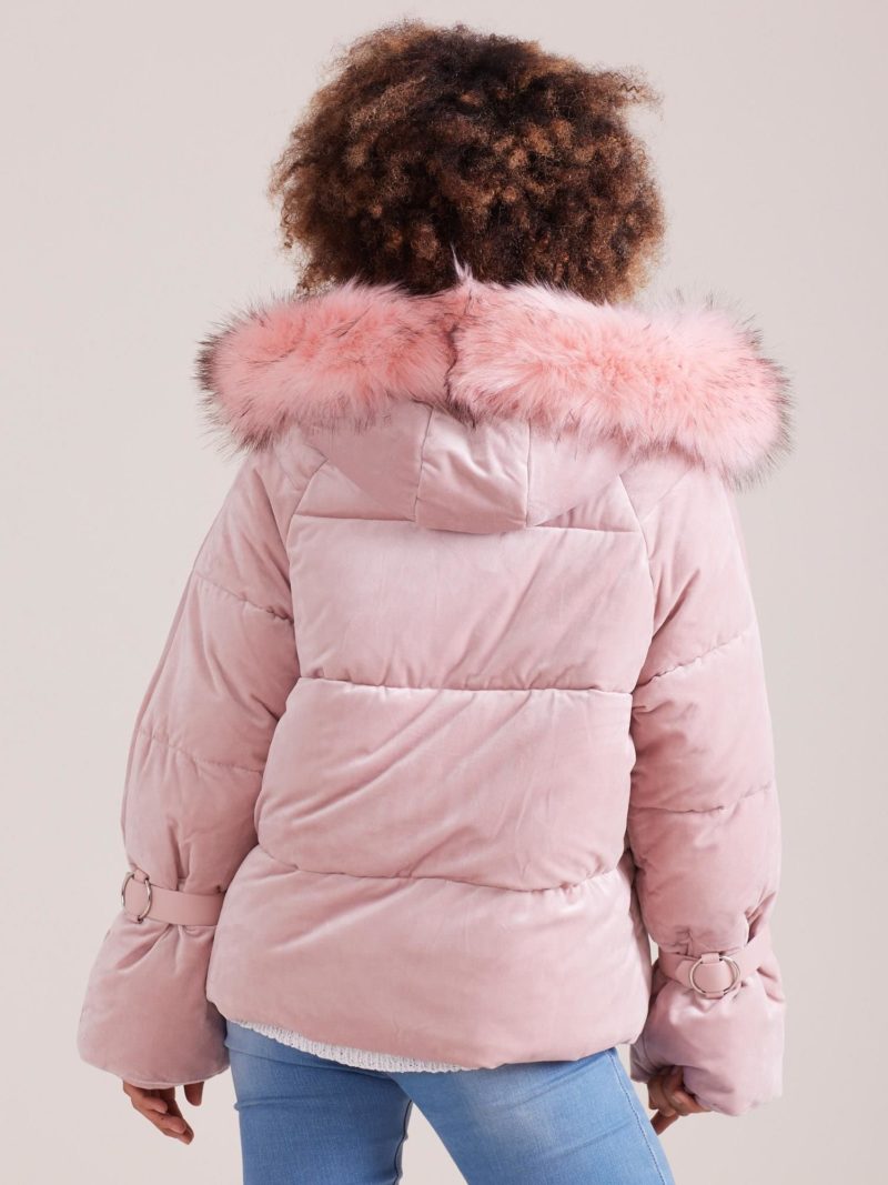 Zimowa aksamitna kurtka puchowa różowa