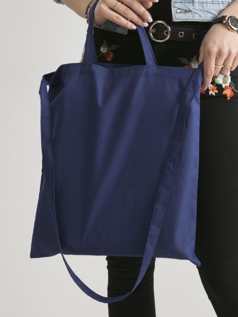 Ekologiczna torba bawełniana z napisem ciemnoniebieska.