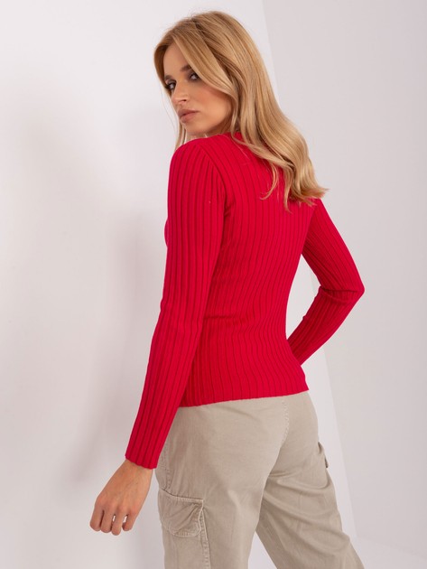 Czerwony damski sweter klasyczny w prążek