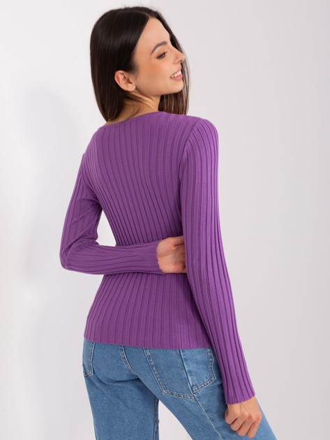 Fioletowy sweter klasyczny z okrągłym dekoltem